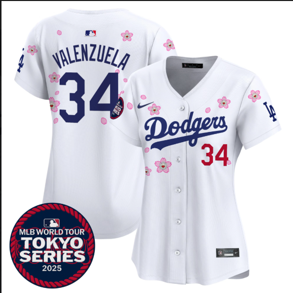 women Los Angeles Dodgers 34 Valenzuela Tokyo Series 2025 white Limited Stitched Jersey